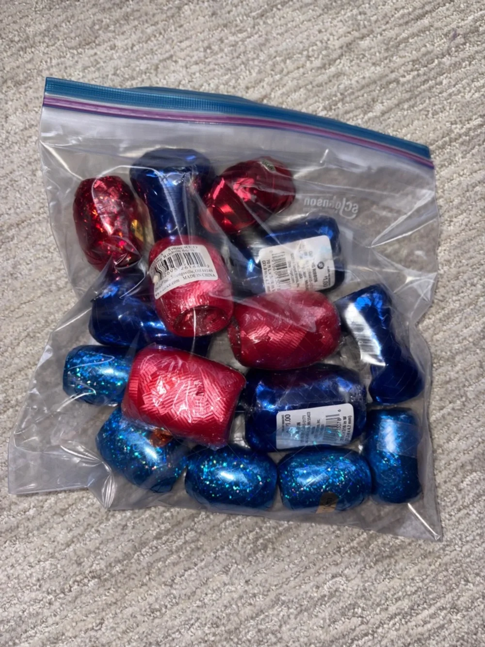 Assorted Red & Blue Metallic Holographic & Plain Curling Ribbon Kegs - Lot of 16